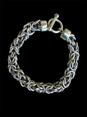 Vintage 950 Fine Sterling Silver Heavy Chunky Byzantine Cable Link Bracelet 35g